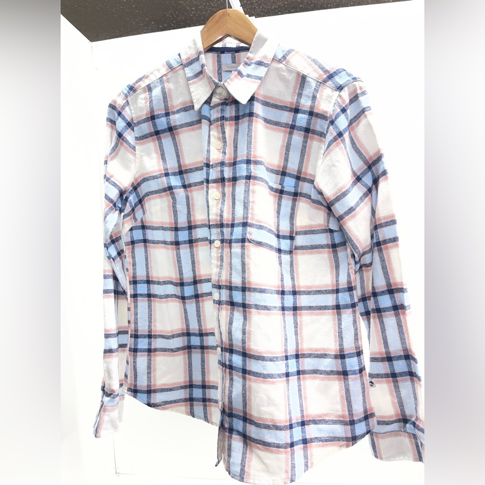 Women’s Button-Down Plaid Shirt - Blue & Pink